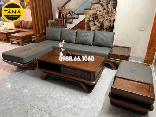 Sofa Gỗ Sồi Nga Bọc Da Hàn Quốc GS37