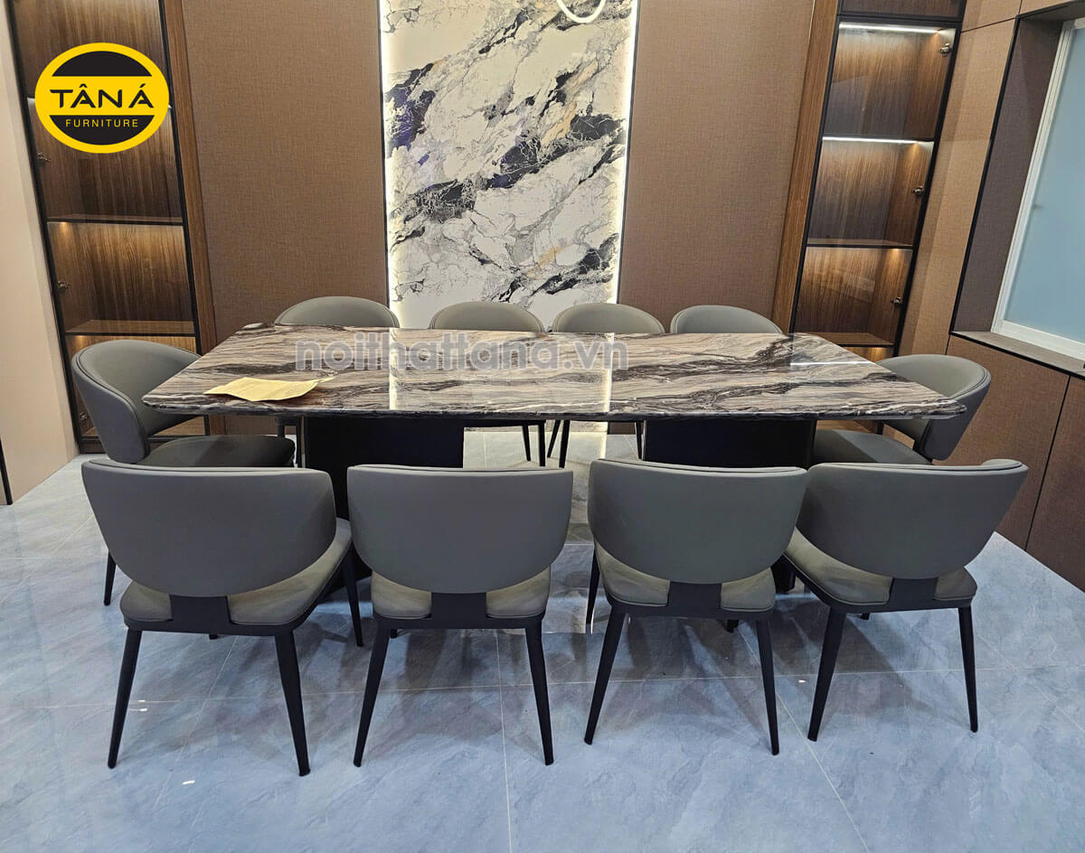 Bộ Bàn Ăn Mặt Đá Tự Nhiên Kích Thước Lớn 2,4m Hiện Đại 8 Ghế BA-KC-20