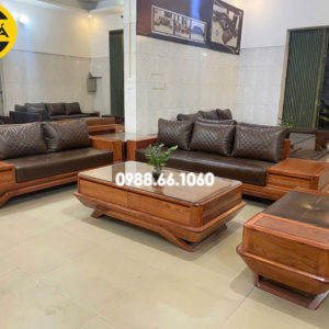 Sofa Băng Gỗ Hương Đá Bọc Da Hàn Quốc Hiện Đại TA-G46