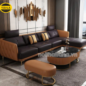 Sofa Góc Chữ L Bọc Da Hàn Quốc Hiện Đại N177 Tay Mỏng