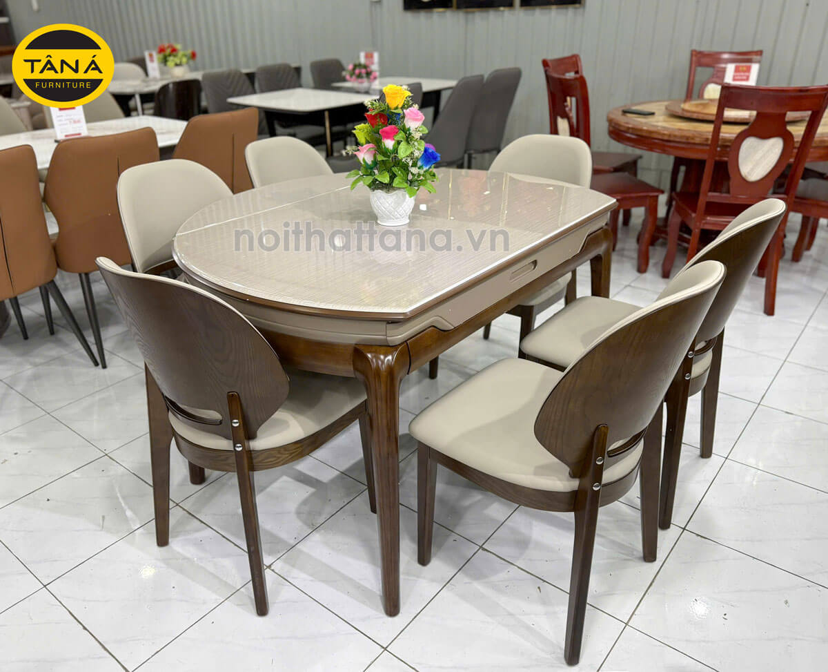 Bộ Bàn Ăn Thông Minh Mặt Đá Gấp Gọn 6 Ghế Gỗ Hương Thái BA-F52-02 Bộ Bàn Ăn Thông Minh Mặt Đá Gấp Gọn 6 Ghế Gỗ Hương Thái BA-F52-02
