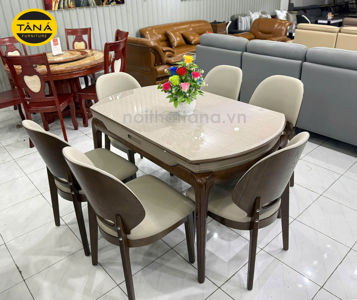 Bộ Bàn Ăn Thông Minh Mặt Đá Gấp Gọn 6 Ghế Gỗ Hương Thái BA-F52-02 Bộ Bàn Ăn Thông Minh Mặt Đá Gấp Gọn 6 Ghế Gỗ Hương Thái BA-F52-02