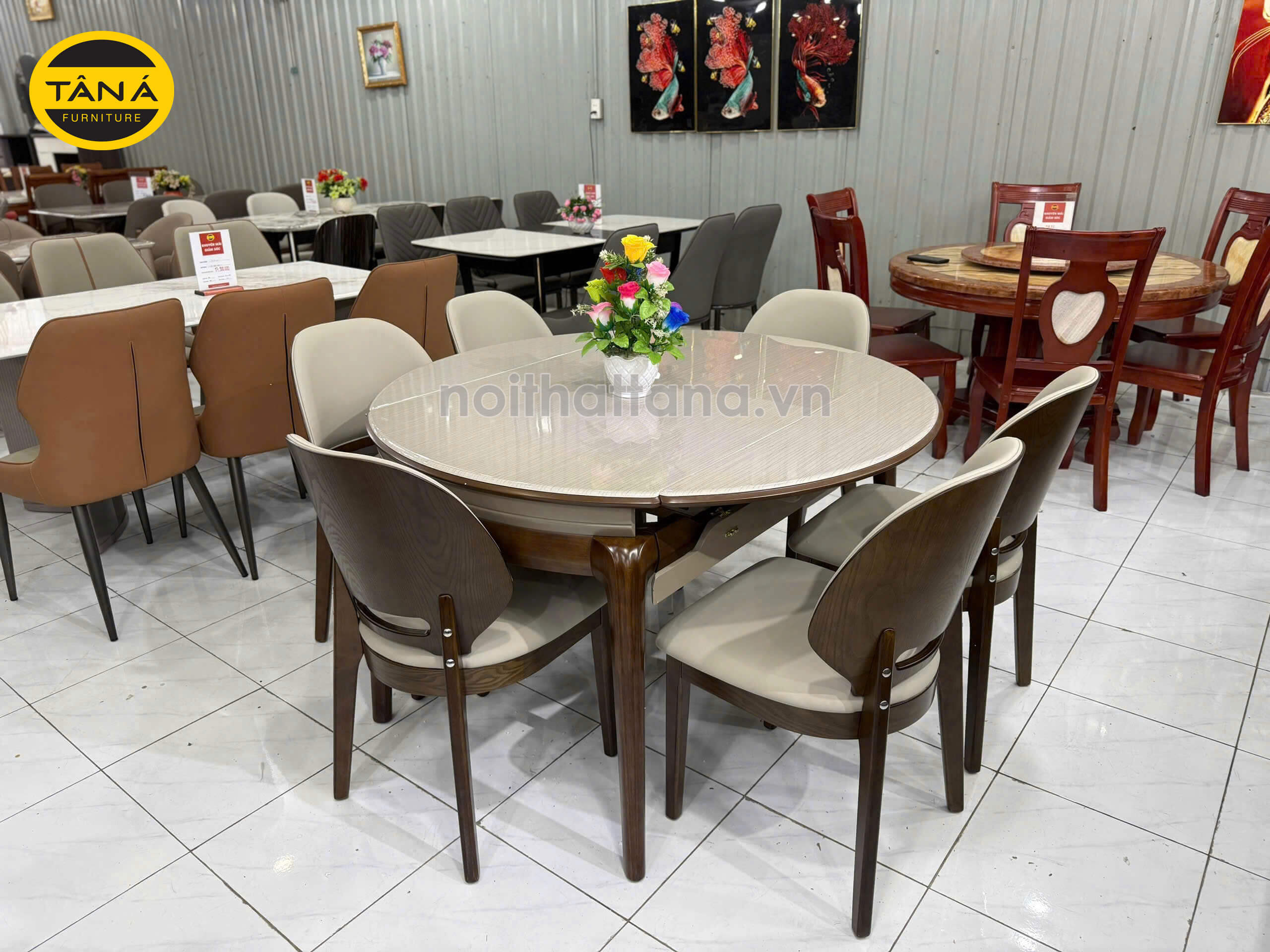 Bộ Bàn Ăn Thông Minh Mặt Đá Gấp Gọn 6 Ghế Gỗ Hương Thái BA-F52-02 Bộ Bàn Ăn Thông Minh Mặt Đá Gấp Gọn 6 Ghế Gỗ Hương Thái BA-F52-02