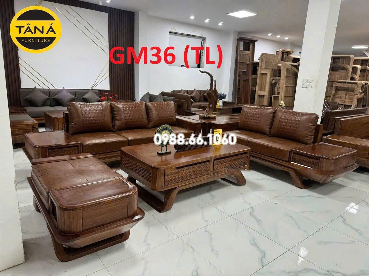 Mẫu Sofa Băng Gỗ Mun Bọc Da Hàn Quốc Hiện Đại GM36