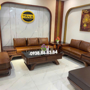 Sofa Băng Gỗ Mun Bọc Da Hàn Quốc Hiện Đại GM36