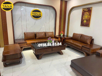 Sofa Băng Gỗ Mun Bọc Da Hàn Quốc Hiện Đại GM36