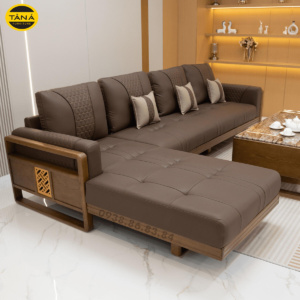Sofa Gỗ Sồi Góc L Hiện Đại TA-883A-37-1 Bọc Da Cao Cấp Chống Trầy Xước, Lau Được Mực