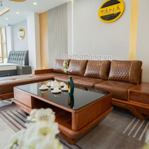Sofa Gỗ Hương Góc L Bọc Da Cao Cấp TA-GH41