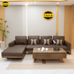 Sofa Gỗ Sồi Góc L Hiện Đại TA-883A-37-1 Bọc Da Cao Cấp Chống Trầy Xước, Lau Được Mực