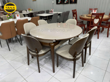 Bộ Bàn Ăn Thông Minh Mặt Đá Gấp Gọn 6 Ghế Gỗ Hương Thái BA-F52-02