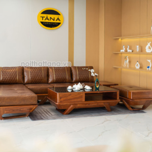 Sofa Gỗ Hương Góc L Bọc Da Cao Cấp TA-GH41