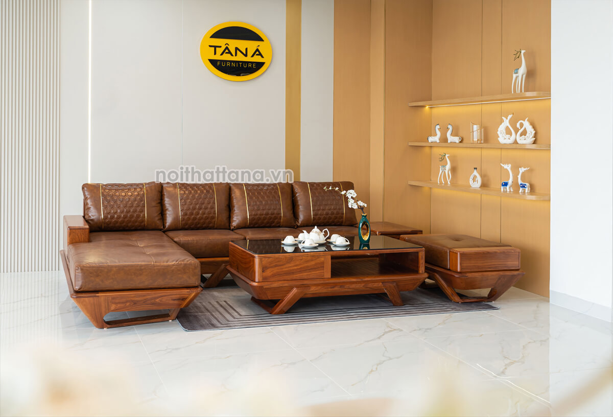Sofa Gỗ Hương Góc L Bọc Da Cao Cấp TA-GH41