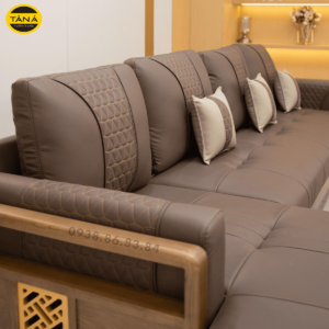 Sofa Gỗ Sồi Góc L Hiện Đại TA-883A-37-1 Bọc Da Cao Cấp Chống Trầy Xước, Lau Được Mực