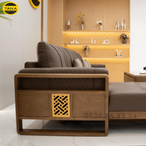 Sofa Gỗ Sồi Góc L Hiện Đại TA-883A-37-1 Bọc Da Cao Cấp Chống Trầy Xước, Lau Được Mực