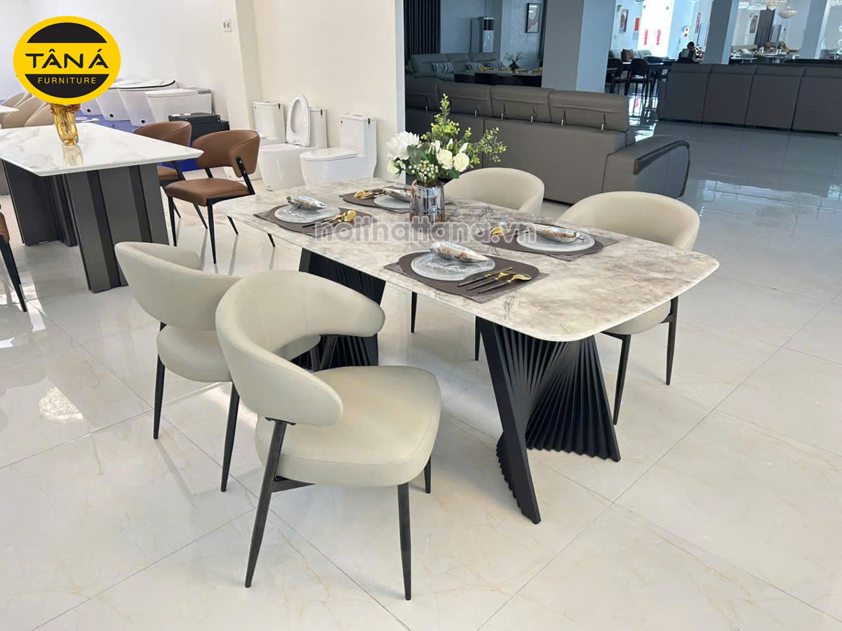 Bộ Bàn Ăn Mặt Đá Tự Nhiên 1,8m + 6 Ghế Hiện Đại BA-T104