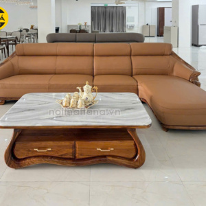 Ghế Sofa Gỗ Mun Bọc Da Bò AT-H43 Góc L Hiện Đại Nhập Khẩu