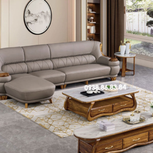 Sofa Gỗ Mun Góc L Bọc Da Bò Nhập Khẩu AT-H68 Kiểu Dáng Bo Tròn Sang Trọng