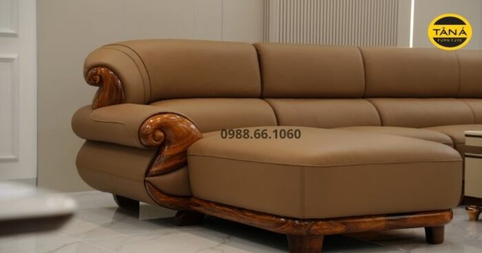 Sofa Góc L AT-H46 Gỗ Mun Cao Cấp Bọc Da Bò – Thiết Kế Hiện Đại Châu Âu