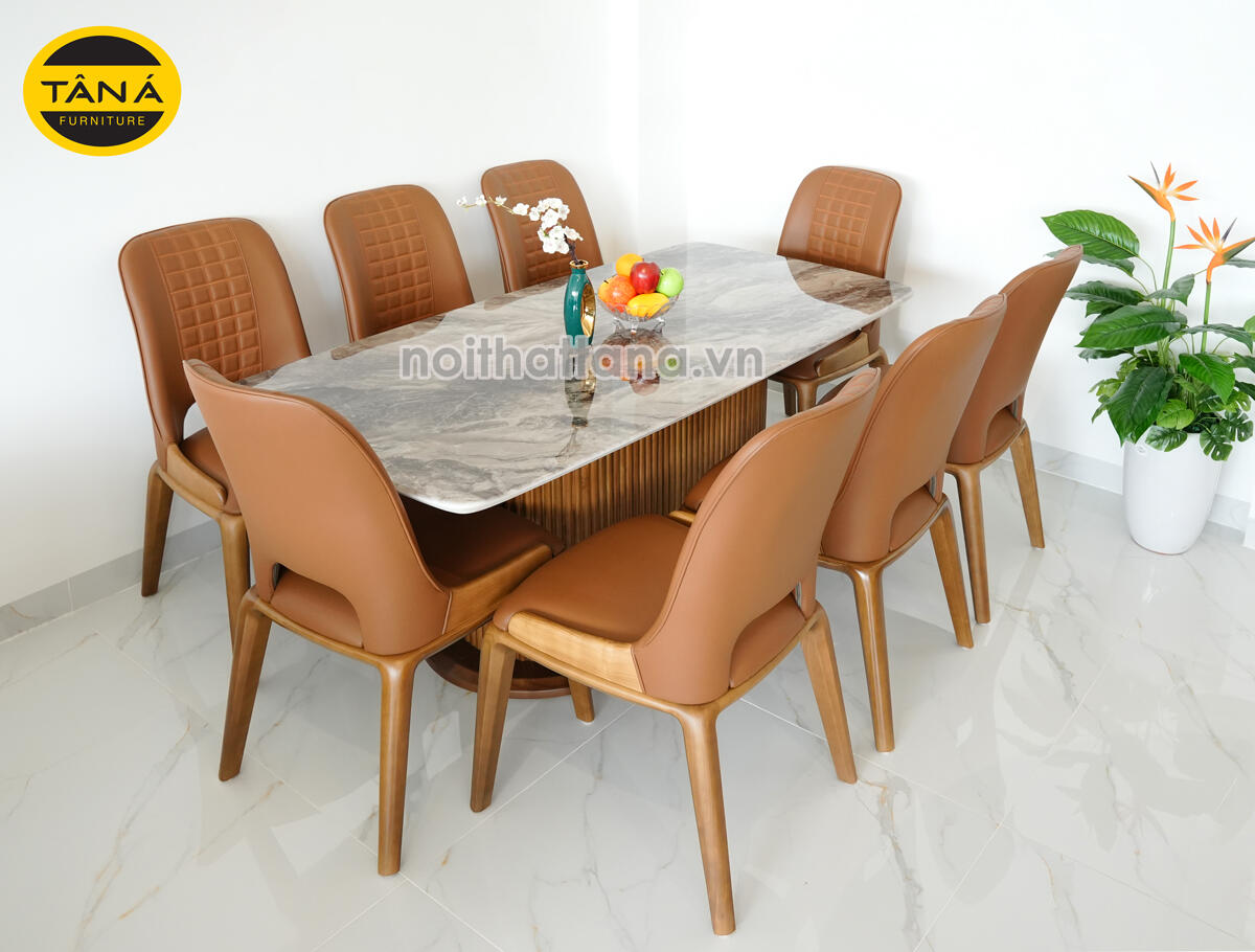 Bộ Bàn Ăn Mặt Đá Tự Nhiên 1M8 Hiên Đại 8 Ghế Nhập Khẩu BA204