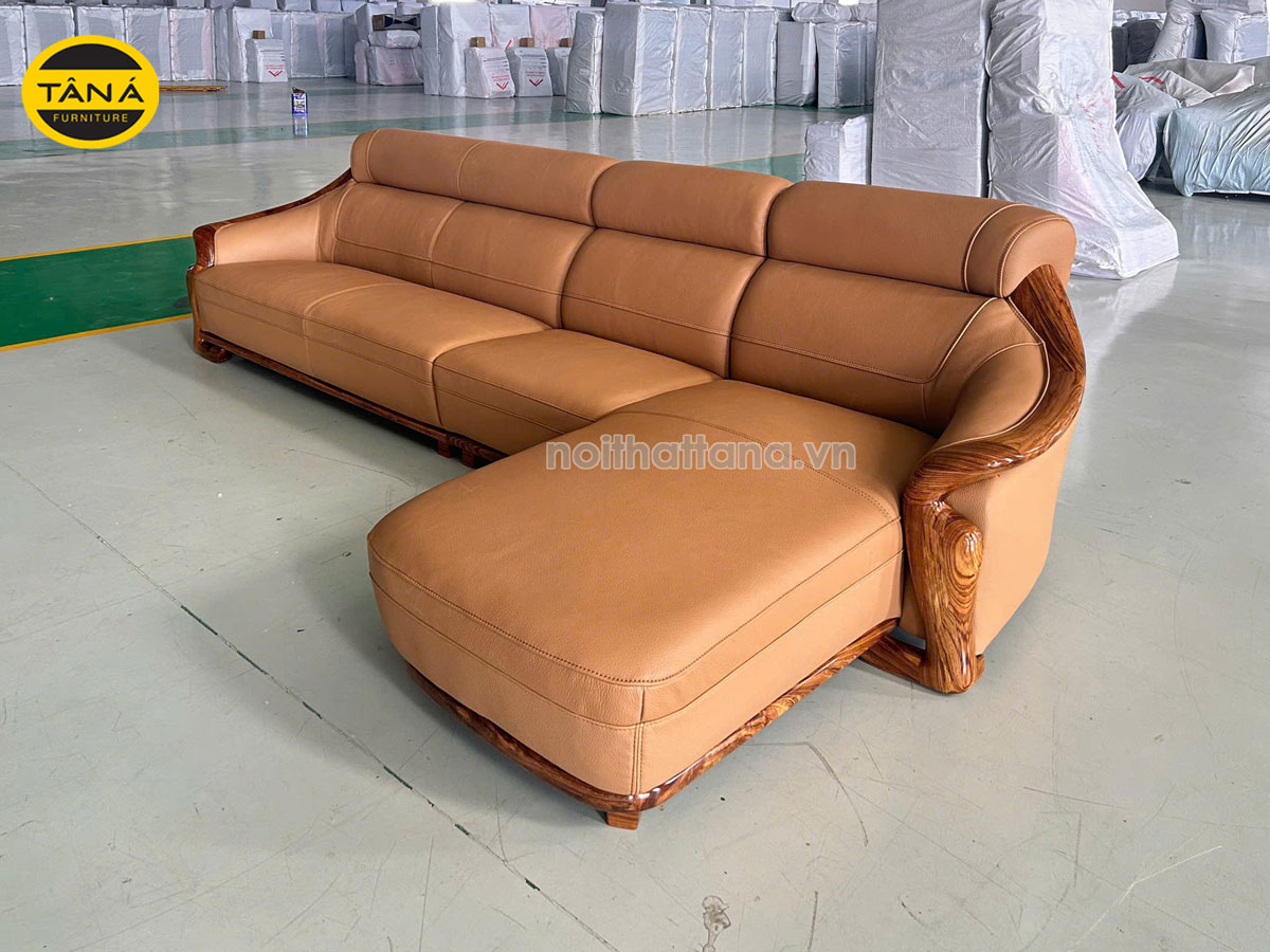 Sofa TA H43 goc chu L 3m7 x 1m8 dat trong phong khach rong. Sofa TA H43 goc chu L 3m7 x 1m8 dat trong phong khach rong.