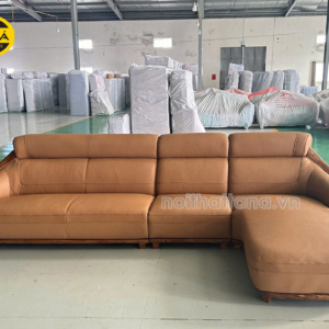 Ghế Sofa Gỗ Mun Bọc Da Bò AT-H43 Góc L Hiện Đại Nhập Khẩu