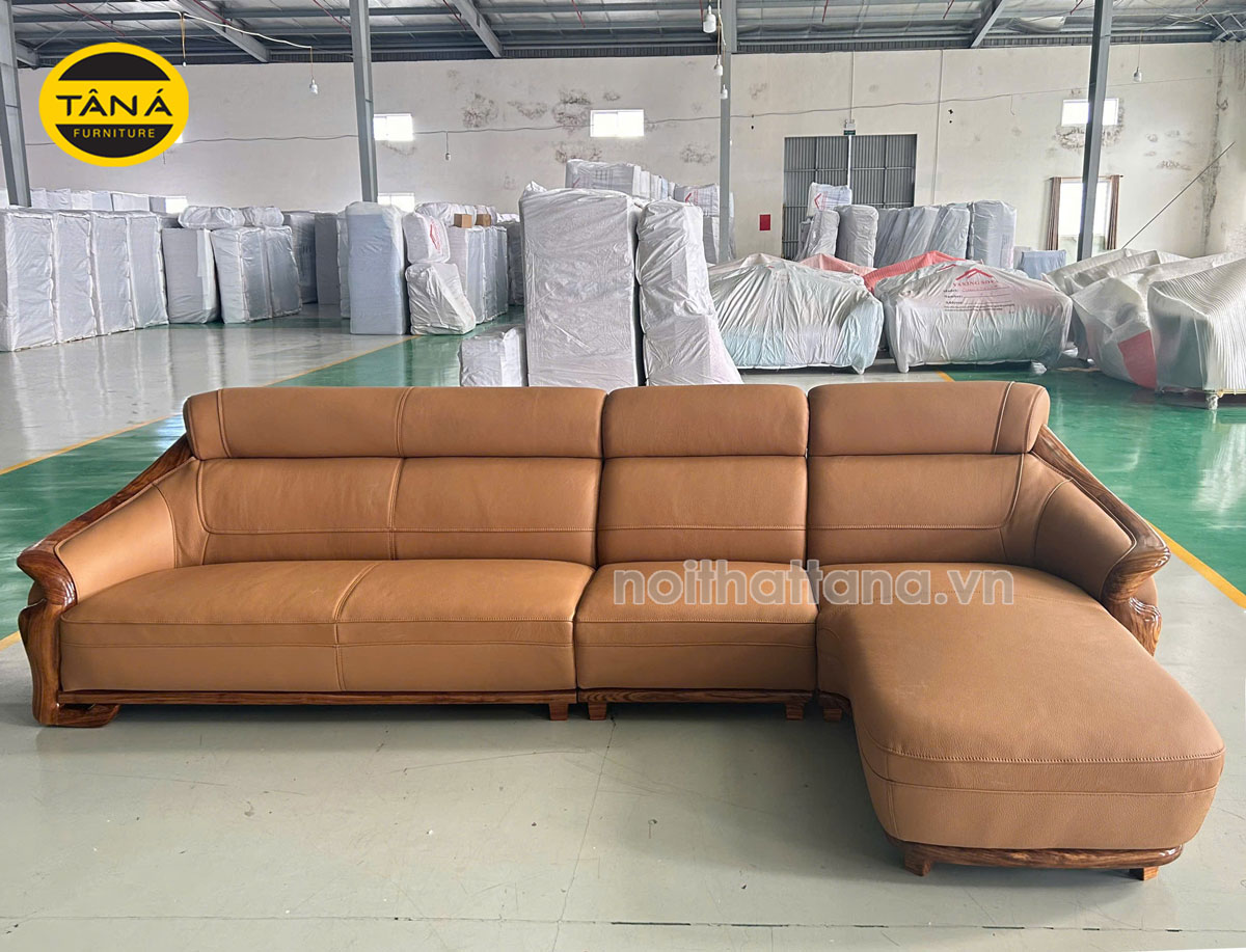 Ghế Sofa Gỗ Mun Bọc Da Bò AT-H43 Góc L Hiện Đại Nhập Khẩu