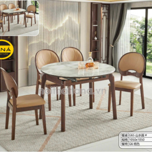 Bộ Bàn Ăn Mặt Đá Thông Minh Gấp Gọn 4 Ghế Gỗ Sồi Nhập Khẩu AT-G65