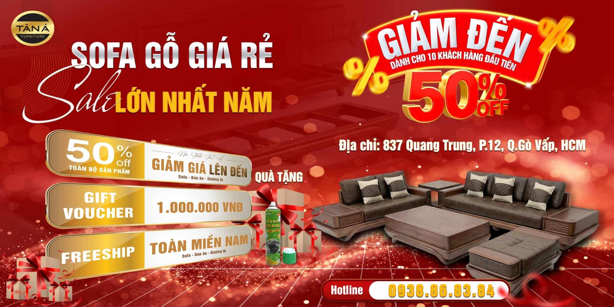banner sofa gỗ đại lễ 30/4
