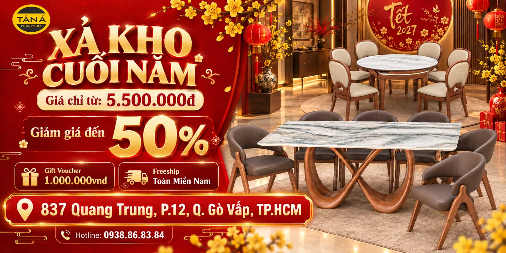 banner tết 2027 bàn ăn