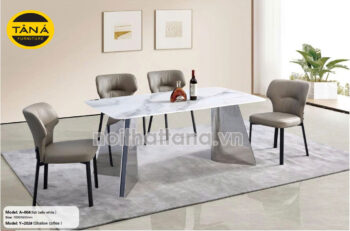 Bộ Bàn Ăn Mặt Đá 1m6+ 6 Ghế Sắt Bọc Da Nhập Khẩu BA-A-06