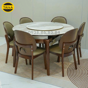 Bộ Bàn Ăn Mặt Đá Tự Nhiên Gấp Gọn 6 Ghế Gỗ Bọc Da Nhập Khẩu BA-G74