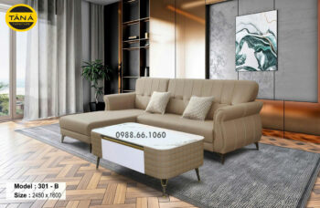 Sofa Da Chống Trầy Góc Chữ L Nhỏ Gọn AB-301-B Hiện Đại