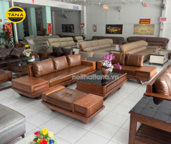 Sofa Băng Gỗ Hương Vân Chân Thuyền Bọc Da Hàn Quốc Hiện Đại TA-GH52