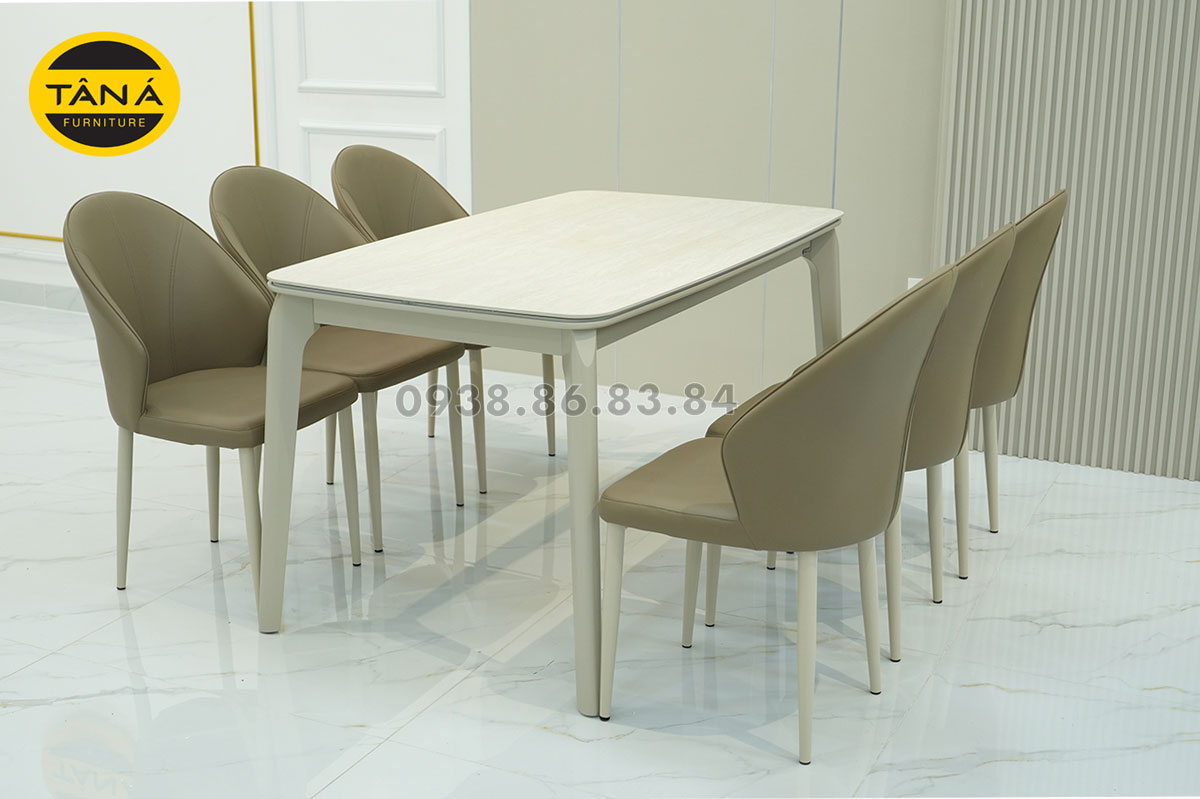 Bàn ăn 6 ghế BA-CZ-5 xếp gọn gàng trong nhà bếp nhỏ gọn