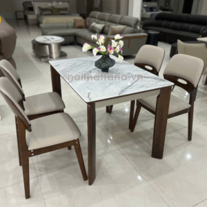 Bộ Bàn Ăn Gỗ Sồi Mặt Đá Nhân Tạo 4 Ghế Nhập Khẩu BA-F55-01