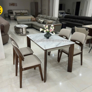 Bộ Bàn Ăn Gỗ Sồi Mặt Đá Nhân Tạo 4 Ghế Nhập Khẩu BA-F55-01