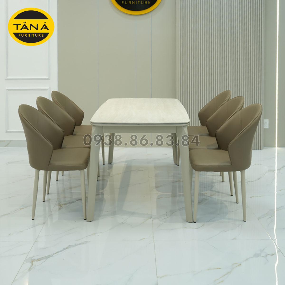 Bàn ăn mặt đá nhân tạo 6 ghế BA-CZ-5 cho nội thất nhà bếp hiện đại