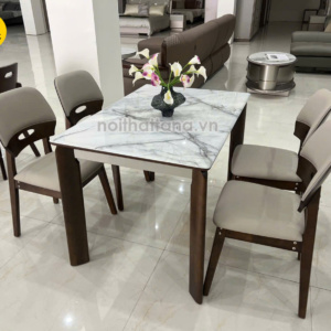 Bộ Bàn Ăn Gỗ Sồi Mặt Đá Nhân Tạo 4 Ghế Nhập Khẩu BA-F55-01