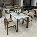 Bộ Bàn Ăn Gỗ Sồi Mặt Đá Nhân Tạo 4 Ghế Nhập Khẩu BA-F55-01