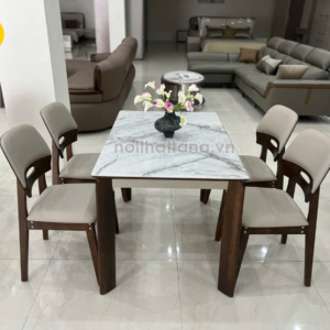 Bộ Bàn Ăn Gỗ Sồi Mặt Đá Nhân Tạo 4 Ghế Nhập Khẩu BA-F55-01