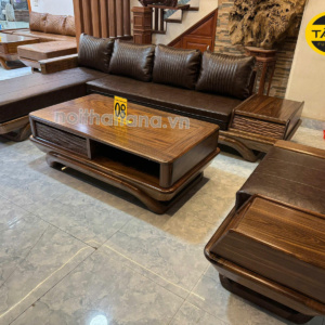sofa gỗ mun chữ l da hàn quốc ta-gm77