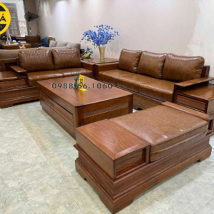 Sofa Băng Da Hàn Quốc Gỗ Hương Đẹp Hiện Đại GH71
