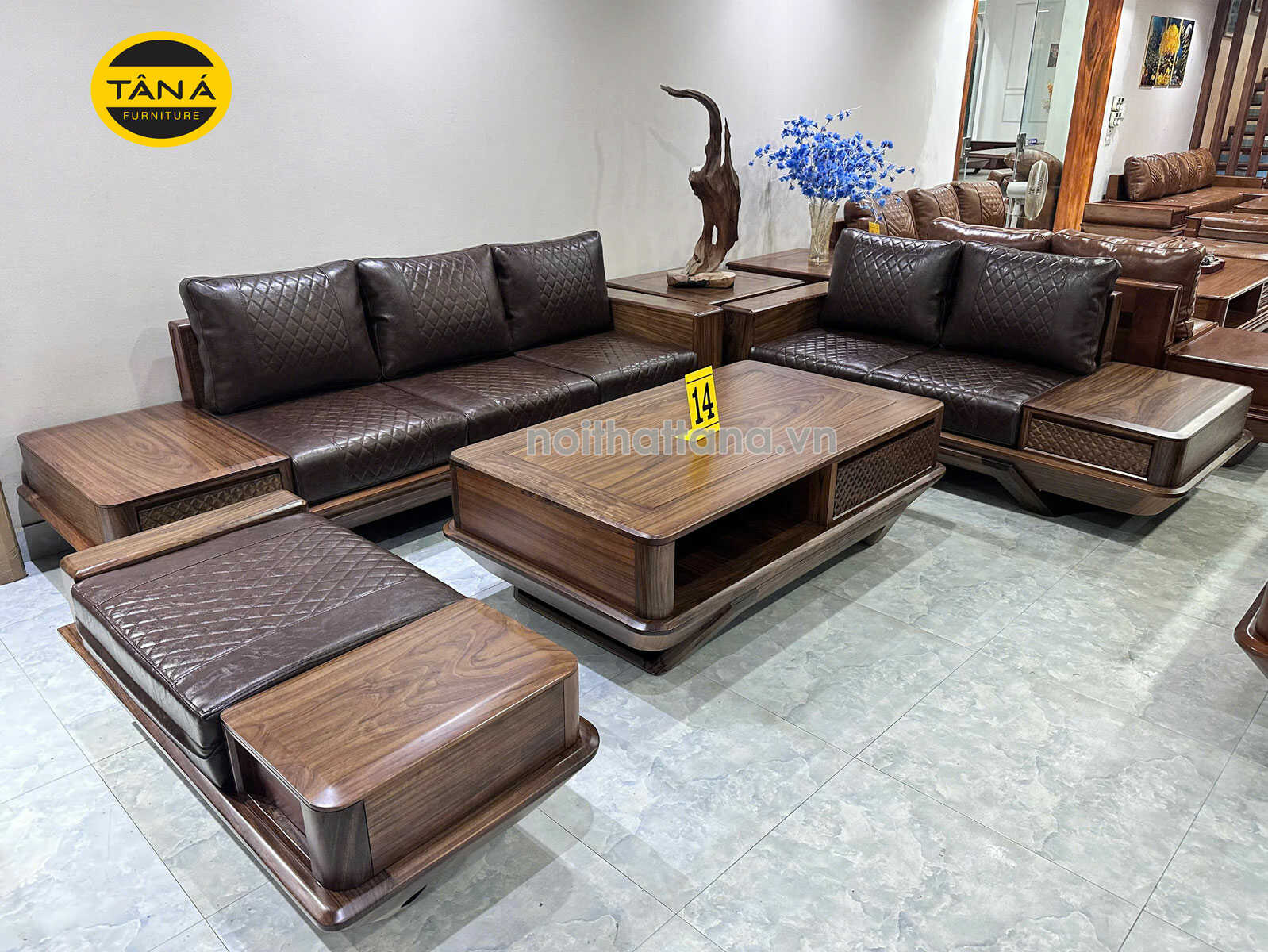 Sofa Băng Gỗ Mun Bọc Da Hàn Quốc Đẹp Hiện Đại GM62