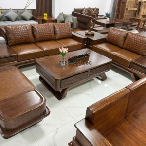 Sofa Băng Gỗ Sồi Bọc Da Hàn Quốc Đẹp Hiện Đại GS36