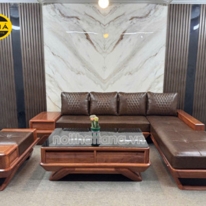 Sofa Gỗ Hương Đá Góc Chữ L Da Hàn Quốc Đẹp Hiện Đại GH79