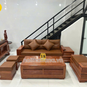 Sofa Băng Gỗ Hương GH60 Bọc Da Hàn Quốc Đẹp Hiện Đại