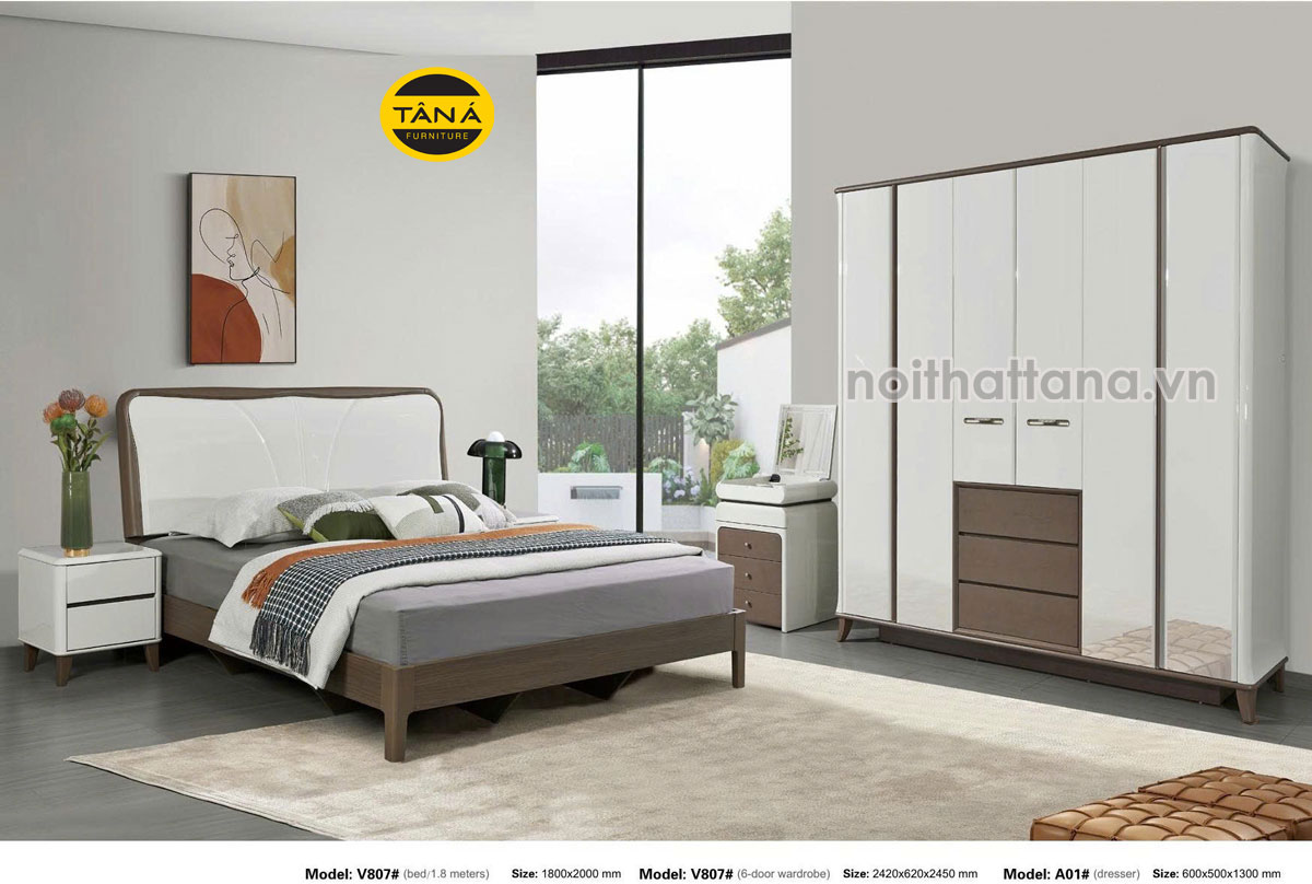 Combo giường tủ gỗ mdf chống ẩm AT-V807 cho phòng ngủ hiện đại Combo giường tủ gỗ mdf chống ẩm AT-V807 cho phòng ngủ hiện đại