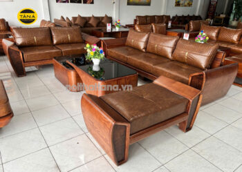 sofa băng gỗ sồi bọc da cao cấp TA-GS82