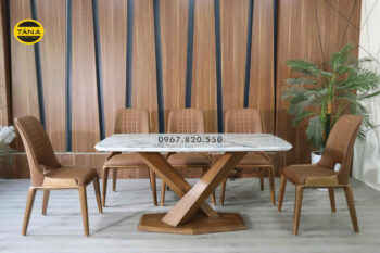 Bộ Bàn Ăn Mặt Đá Vi Tinh Hiện Đại 6 Ghế Gỗ Sồi Nhập Khẩu BA249