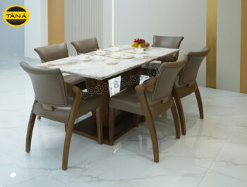 Bộ Bàn Ăn Mặt Đá Vi Tinh Hiện Đại 6-8 Ghế Gỗ Sồi Nhập Khẩu BA248